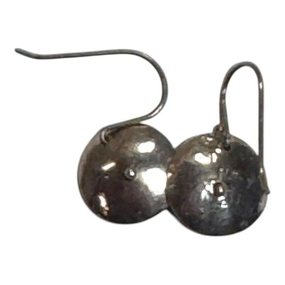 Vintage Sterling Silver & Cobalt Blue Sea Glass Dangle Earrings Hammered Finish - Picture 4 of 5